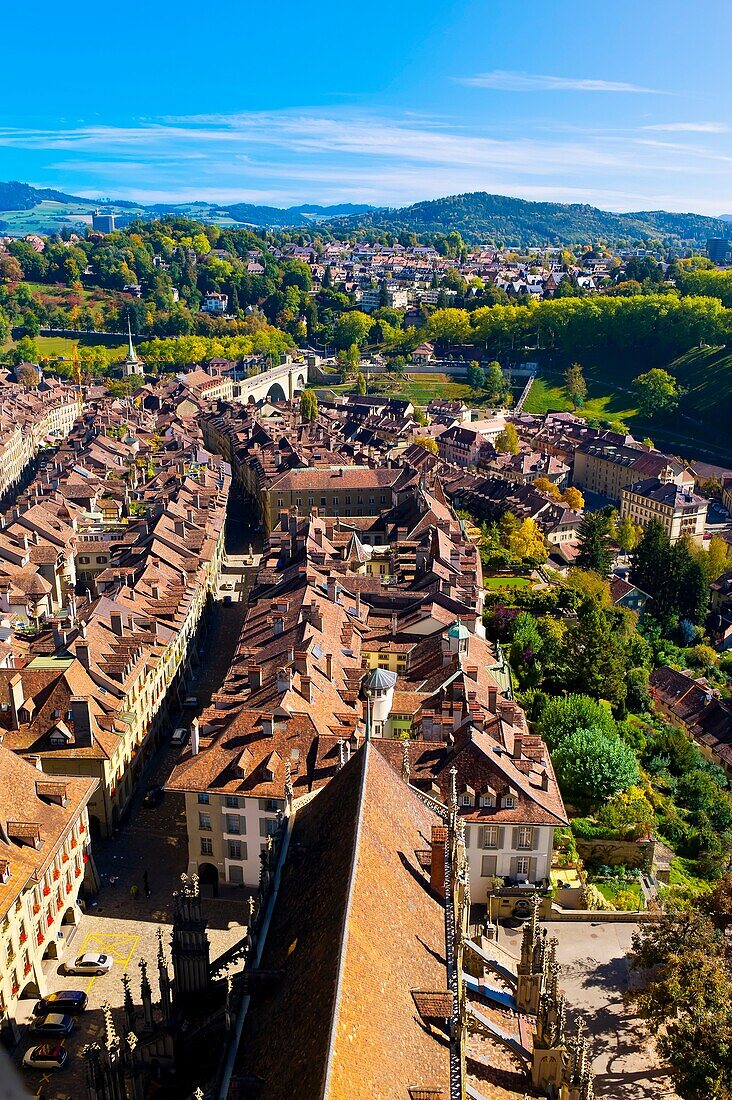 Overview of the medieval city center of Bern, Canton Bern, Switzerland