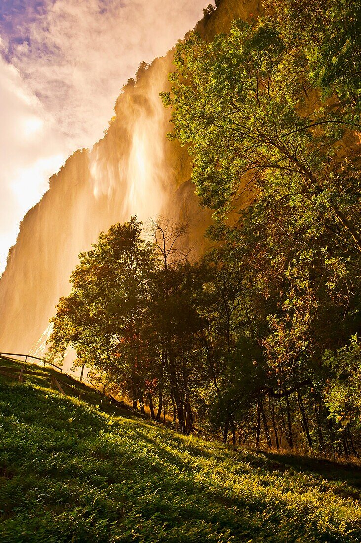 Staubbach Waterfalls in the Lauterbrunnen Valley, Canton Bern, Switzerland