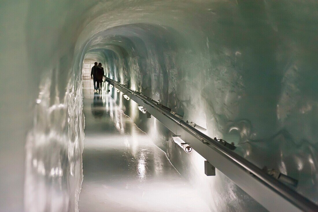 The Ice Palace Eispalast carved from the interior of Europe´s longest glacier the Aletsch Glacier, Jungfraujoch Top of Europe, Canton Bern, Switzerland