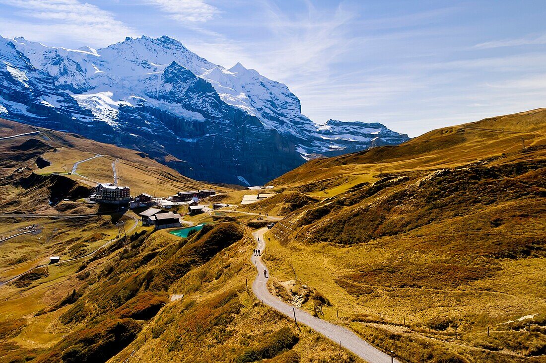 Hiking in the Swiss Alps from Mannlichen to Kleine Scheidegg, Canton Bern, Switzerland