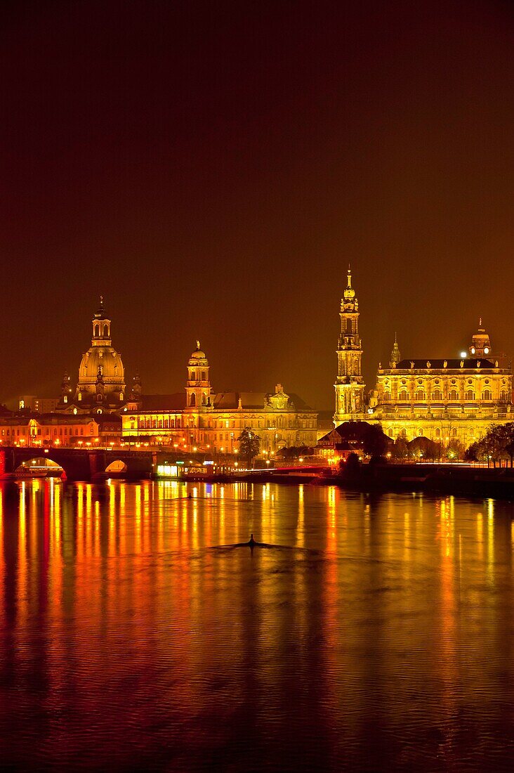 Domes of the old city along the Elbe River, Dresden, Saxony, Germany