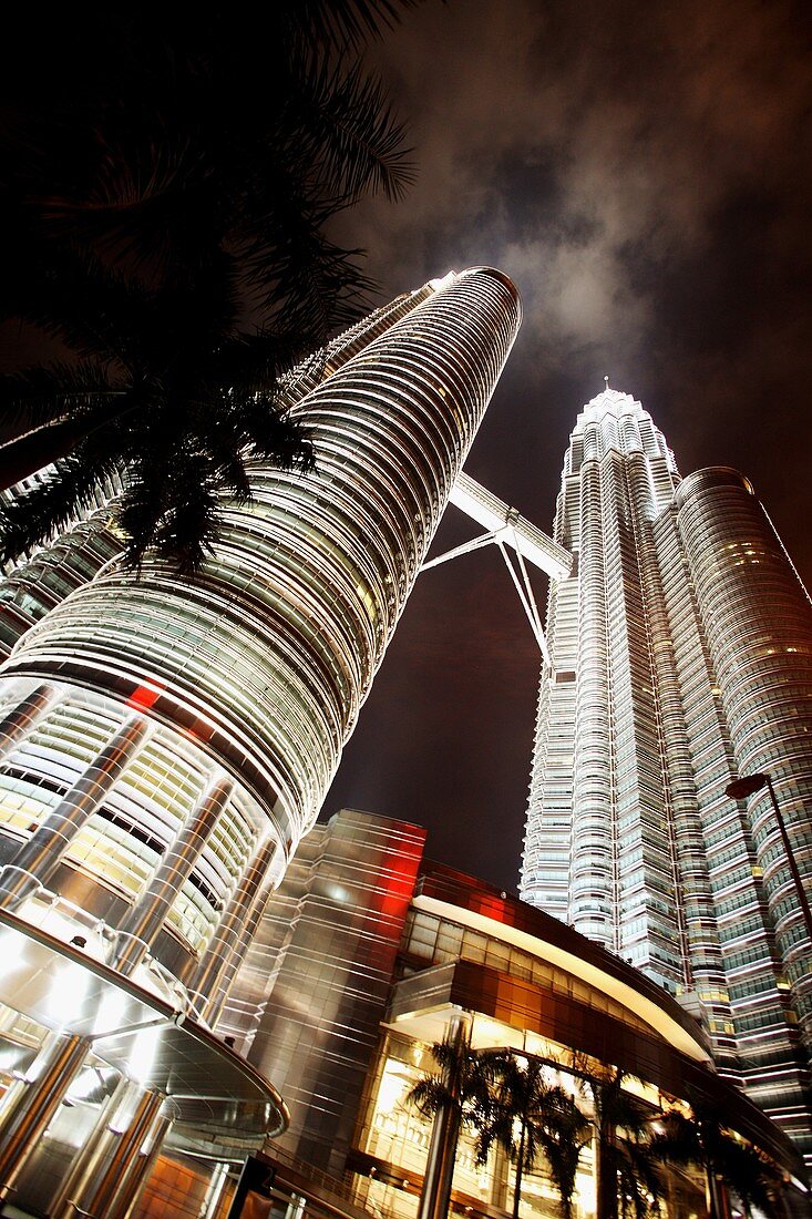Night view of the Petronas Twin Towers, Kuala Lumpur, Malaysia