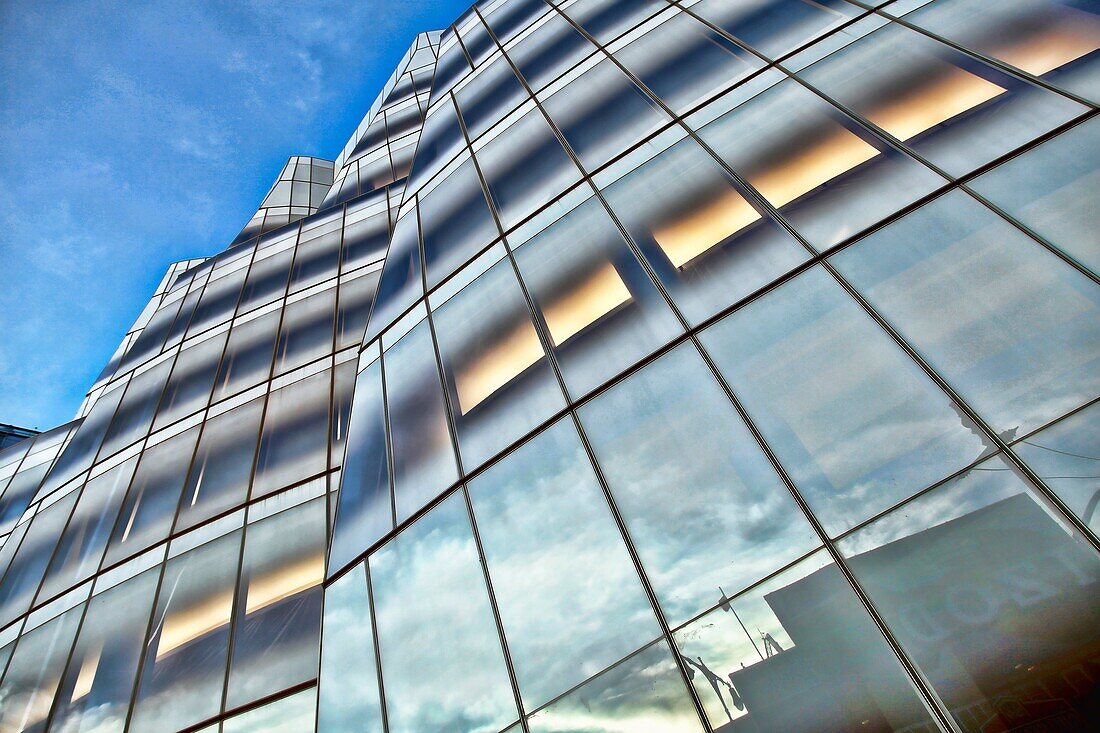 Looking Up at a Modern Glass Office Building Facade