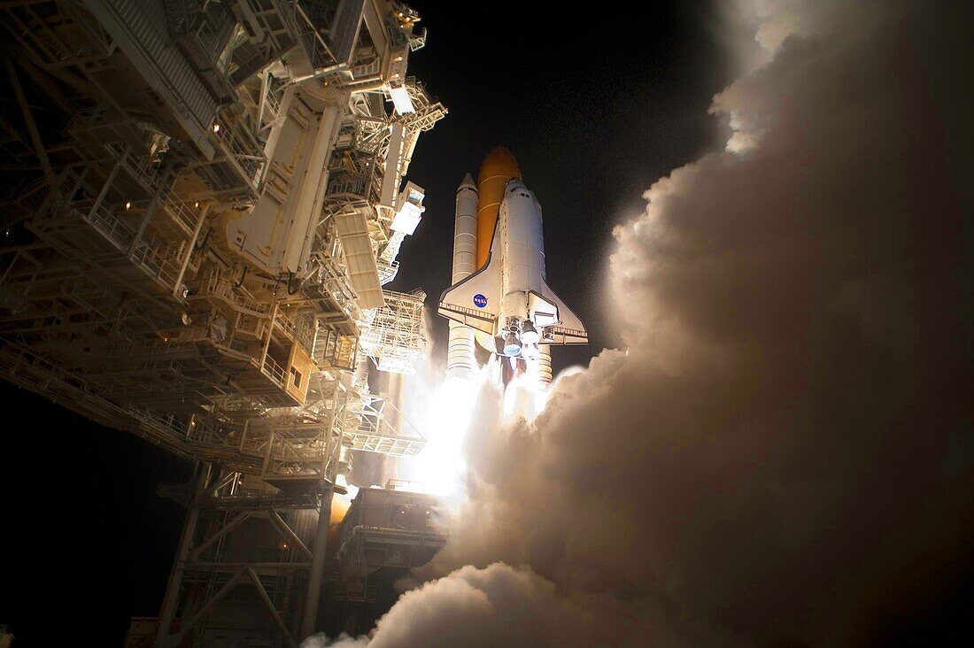 Discovery Lifts off An exhaust cloud billowed around Launch Pad 39A at NASA´s Kennedy Space Center in Florida as space shuttle Discovery lifted off to begin the STS-131 mission  The seven-member crew will deliver the multi-purpose logistics module Leonard