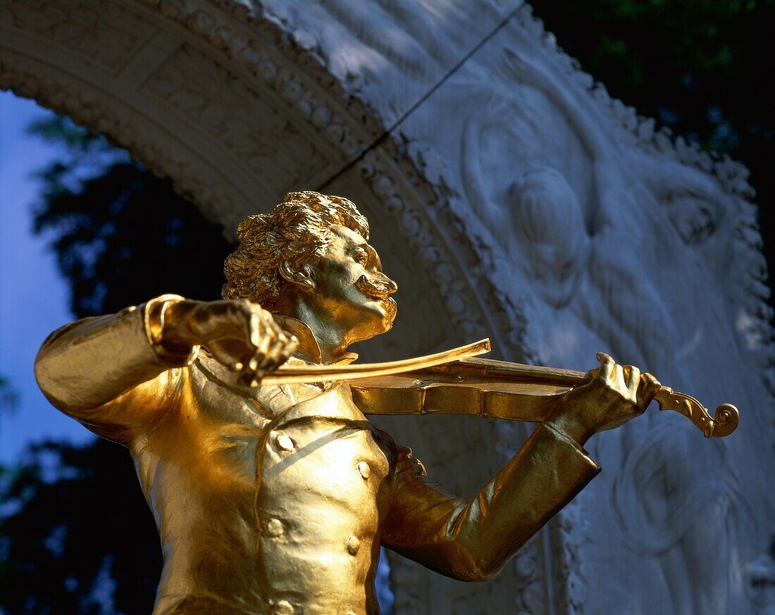 arch, Austria, blue, bow, famous people, gold, inst. Arch, Austria, Blue, Bow, Famous, Gold, Holiday, Instrument, Johann strauss, Landmark, Monument, Musical, People, Play, Playing
