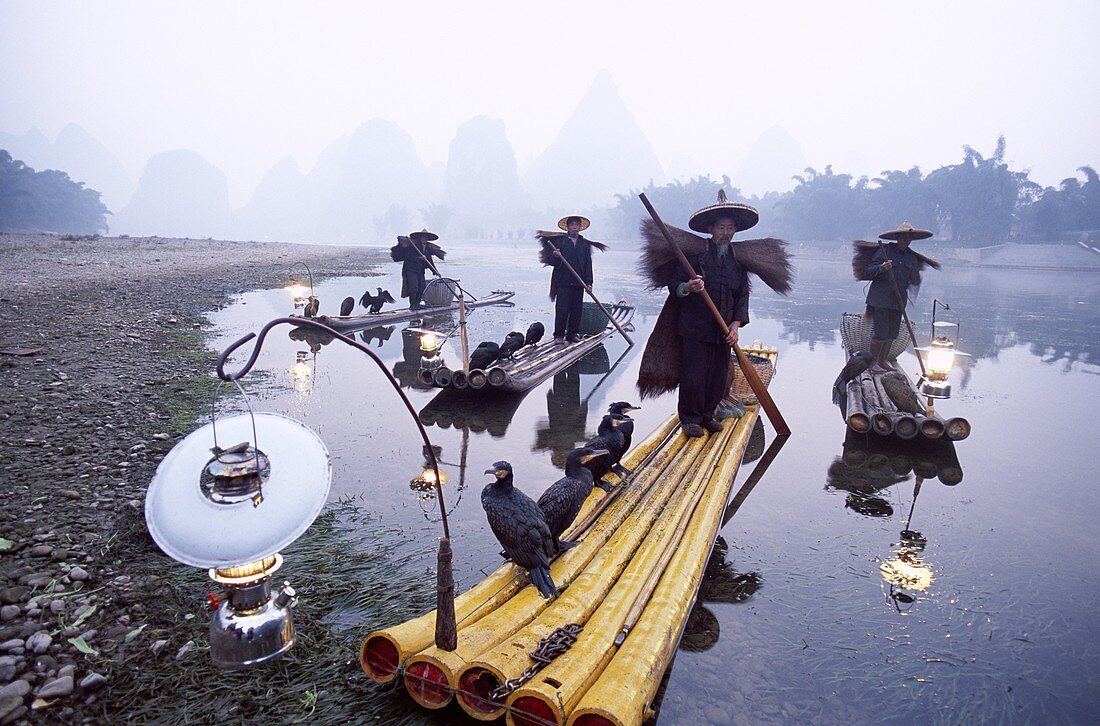 Bamboo Rafts, China, Asia, Cormorant Fisherman, Gua. Asia, Bamboo, China, Cormorant fisherman, Guangxi, Guilin, Holiday, Landmark, Li river, Model, Province, Rafts, Released, Touris
