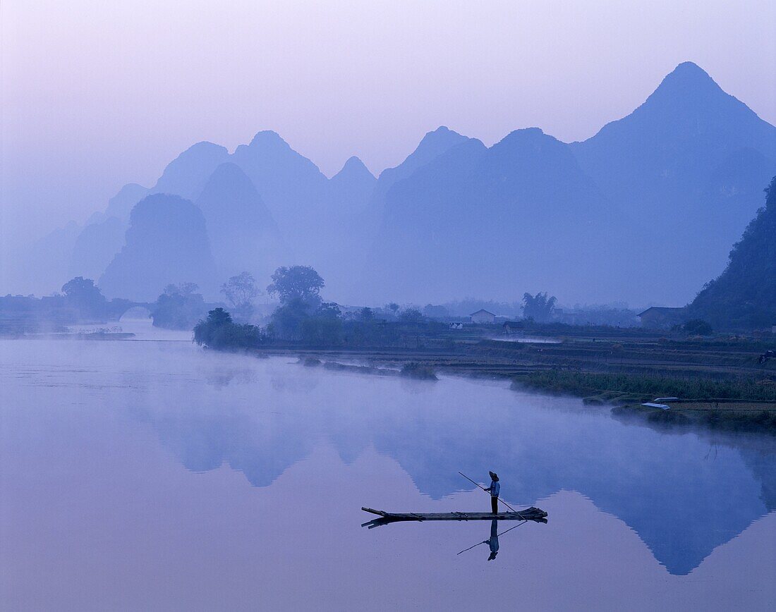 China, Asia, Dawn, Guangxi Province, Guilin, Li Riv. Asia, China, Dawn, Guangxi, Guilin, Holiday, Landmark, Li river, Limestone, Mountains, Province, River, Scenery, Tourism, Travel