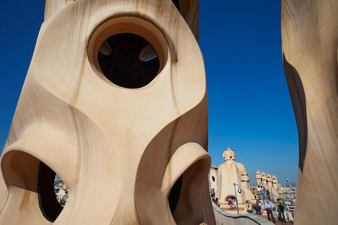 Spain, Barcelona, Casa Mila aka La Pedrera, Rooftop Chimneys