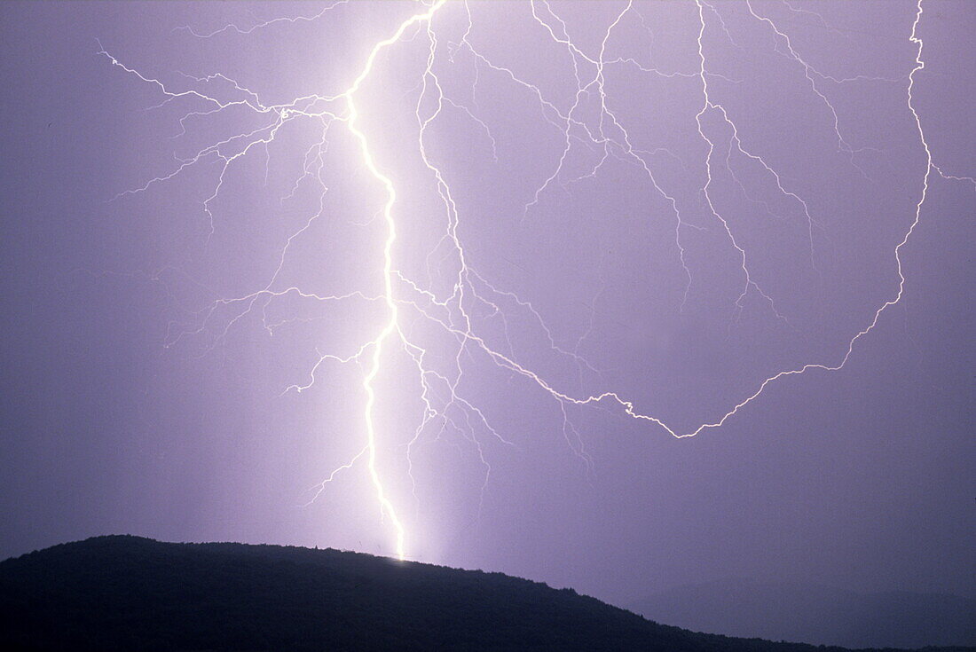 France, 26, La Chapelle en Vercors, storm and lightnings, purple sky, hills