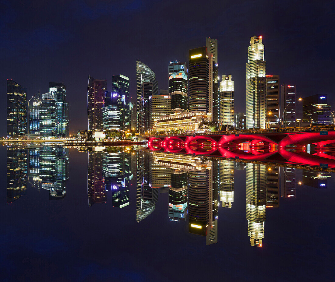 Skyline in the Finacial District at night, Downtown, Marina Bay, Singapore River, Singapore