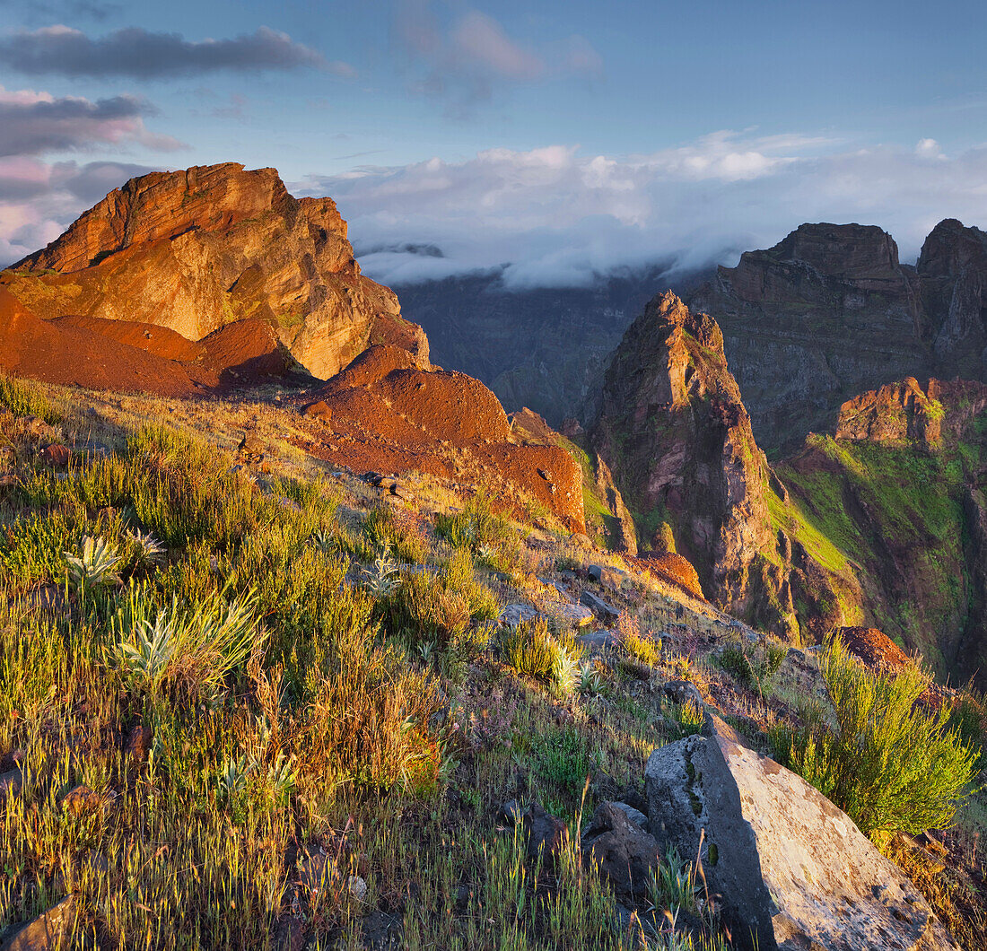 Morning light,  Pedra Riga and Pico Gato, Arieiro, Madeira, Portugal