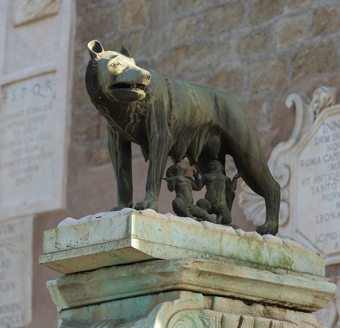 Romulus and Remus statue at Piazza dei Campidoglio on Capitoline Hill, Rom, Lazio, Italy
