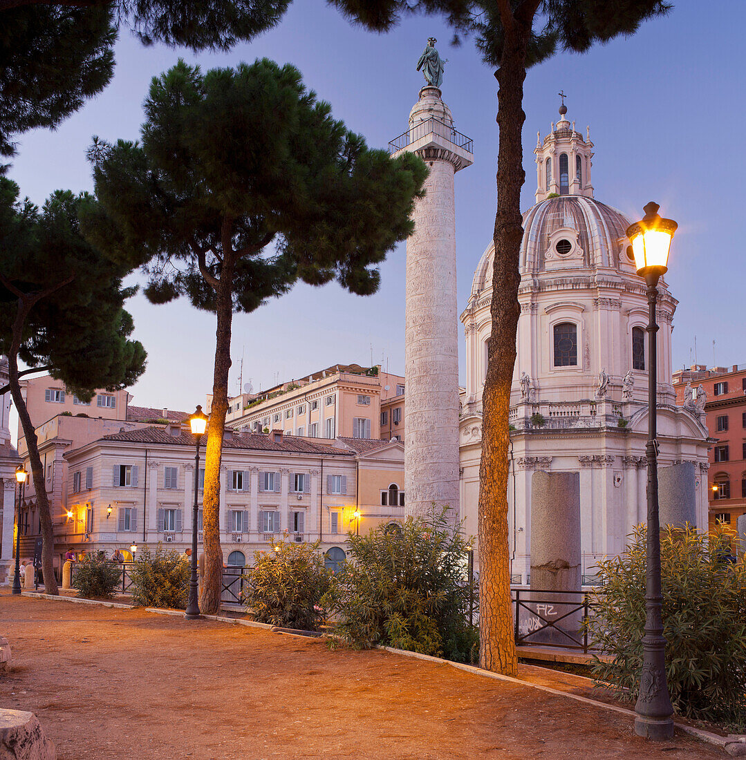 Trajan's Column is a Roman triumphal column which commemorates Roman emperor Trajan's victory, Nome di Maria, Rome, Lazio, Italy