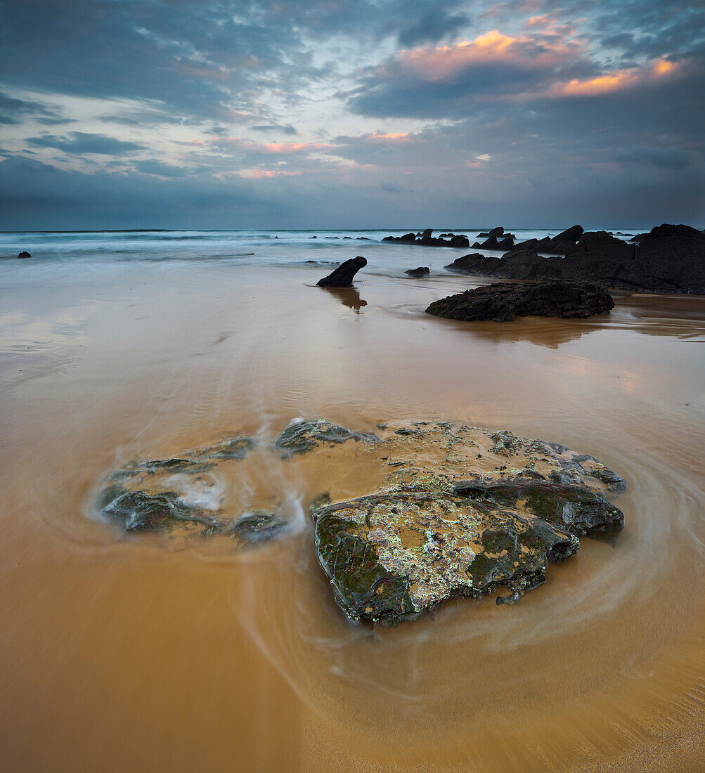 Rocks on beach, Barrika, Bay of Biscay, Asturias, Spain