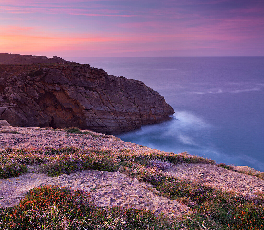 Cliff coast in twilight, Santander, Cantabria, Spain