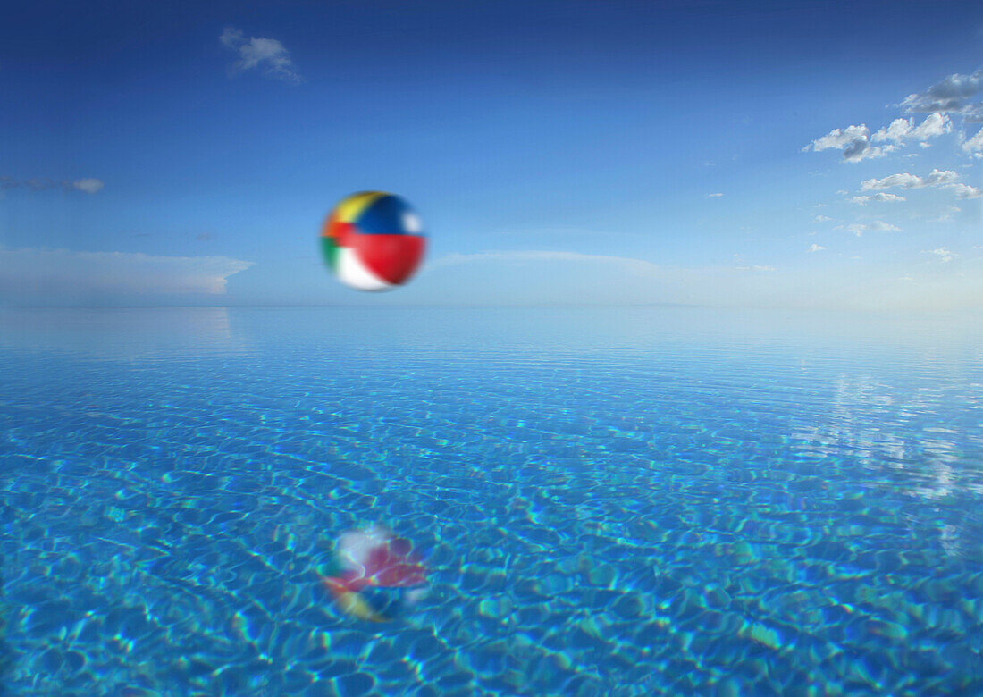 Beachball flying over an infinity pool, Bohol island, Visayas, Philippines