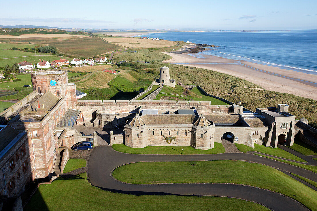 View of Bamburgh Castle, Bamburgh, Northumberland, England, Great Britain, Europe