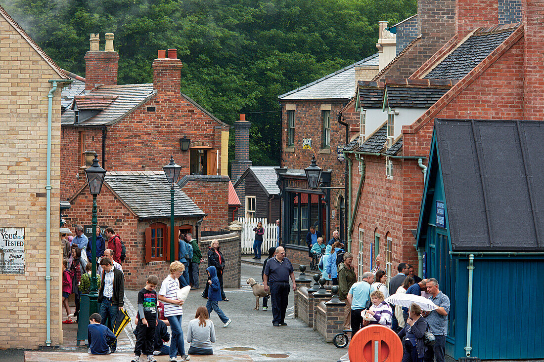 Street through Blists Hill Victorian Town Museum, The Iron Gorge Museums, Ironbridge Gorge, Telford, Shropshire, England, Great Britain, Europe