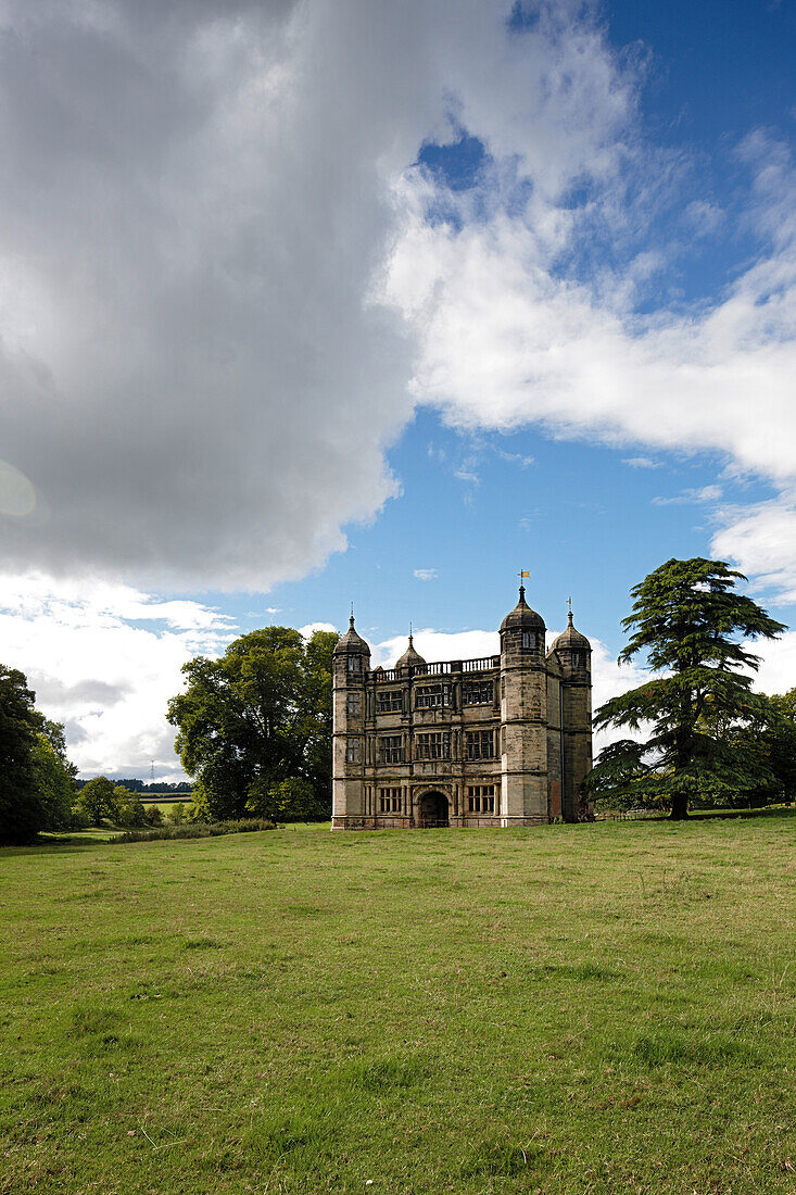 Tixall Gatehouse under clouded sky, holiday home, booking via Landmarktrust, Stafford, Staffordshire, England, Great Britain, Europe