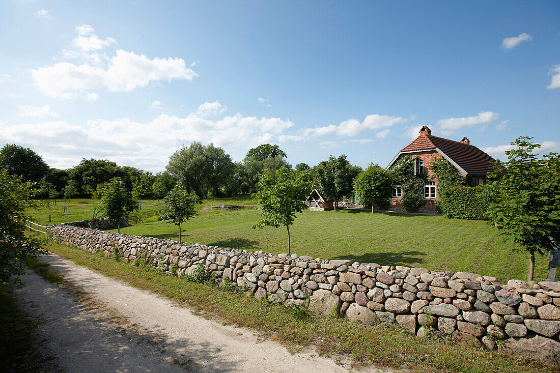Farmhouse with garden, Klein Thurow, Roggendorf, Mecklenburg-Western Pomerania, Germany