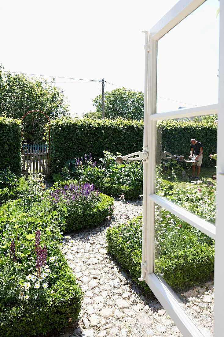 View inside a flower garden, Klein Thurow, Roggendorf, Mecklenburg-Western Pomerania, Germany