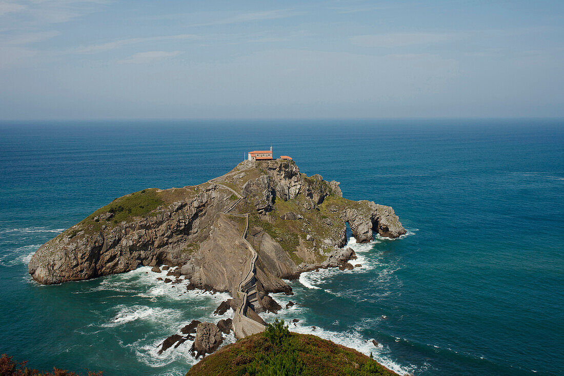 Seaman's chapel on a rocky island, San Juan de Gaztelugatxe, Cape of Matxitxako, Province of Guipuzcoa, Basque Country, Euskadi, Northern Spain, Spain, Europe