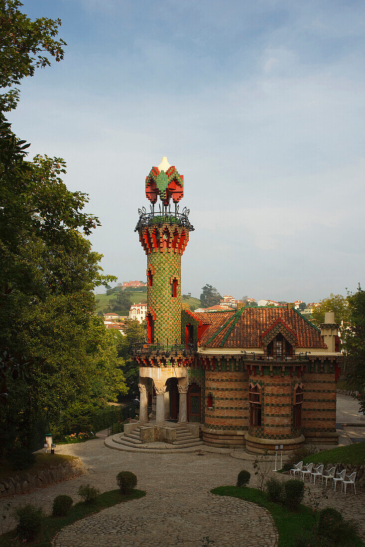 View of Villa El Capricho, Comillas, Camino de la Costa, Camino del Norte, coastal route, Way of St. James, Camino de Santiago, pilgrims way, province of Cantabria, Cantabria, Northern Spain, Spain, Europe