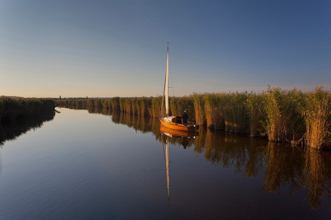 Sailing boat in Rust Bay, Lake Neusiedl, Burgenland, Austria