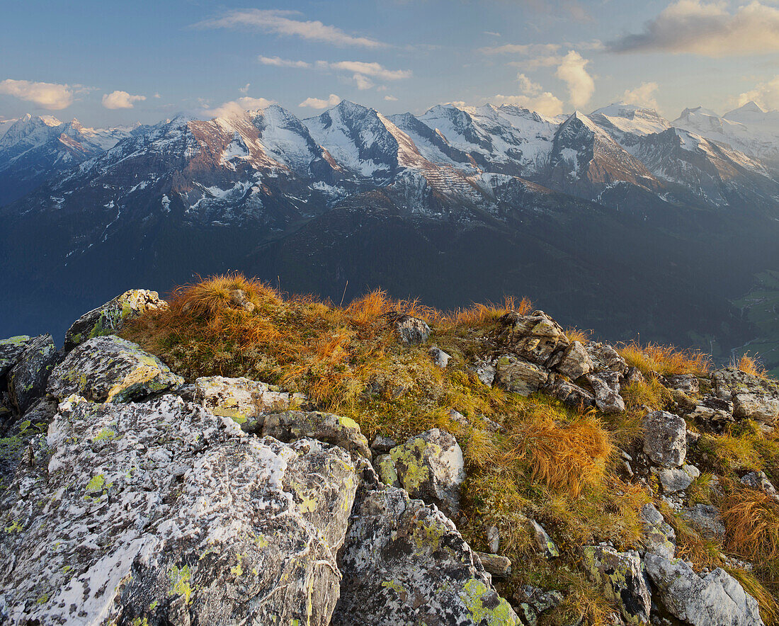 View from the Laemmerbichlalm towards the Zillertaler Alps, Granit, Tyrol, Austria