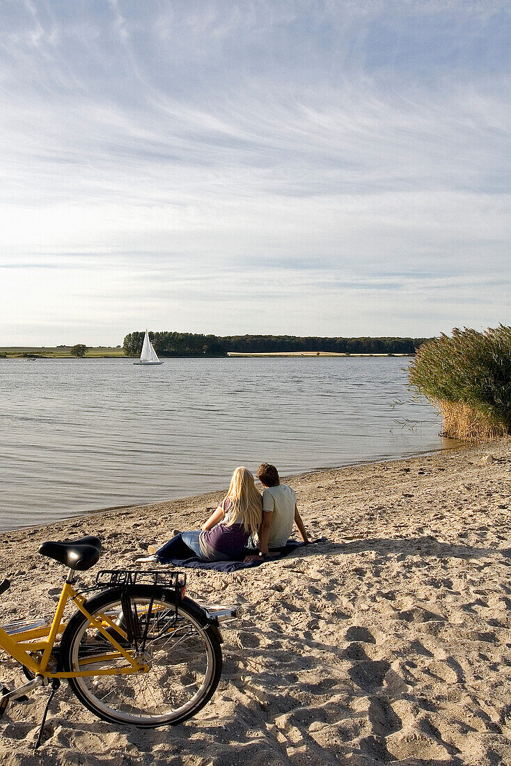 People on the beach near Gut Bienebek, Schlei, Schleswig-Holstein, Germany, Europe