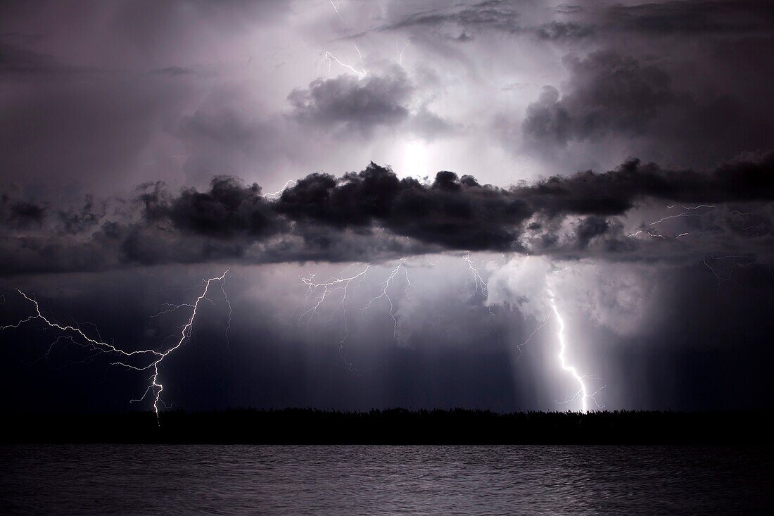 Lightning in Illa de Buda, Natural Park of Delta de l´Ebre, Tarragona, Spain