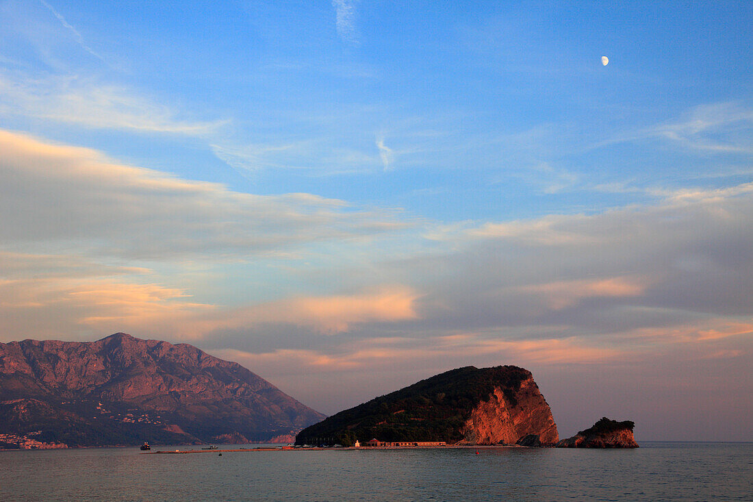 Montenegro, Budva, St Nikola Island, sunset, scenery
