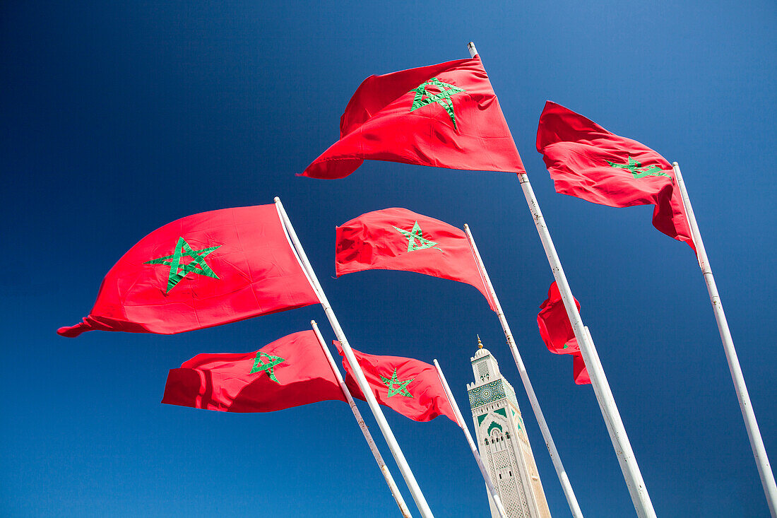 Morocco-Casablanca City-Hassan II Mosque-Tallest Minaret in the world (210 m.)-Morocco Flag