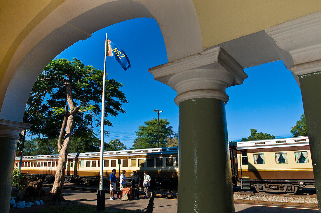 Africa, Zimbabwe, North Matabeleland province, Victoria Falls city, the train station with the Shongololo Express