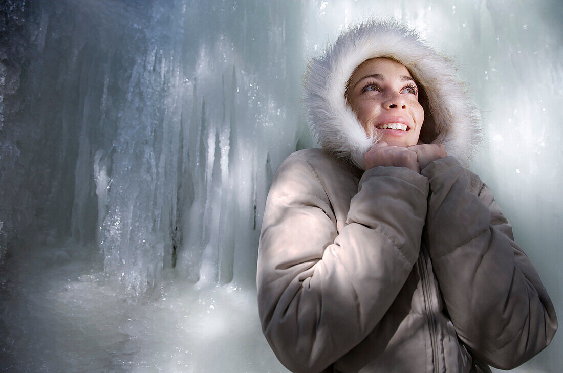 Woman Standing by Ice