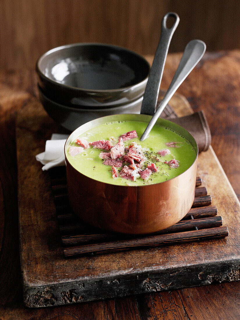 Pot of pea soup with ham. Pea&HamSoup