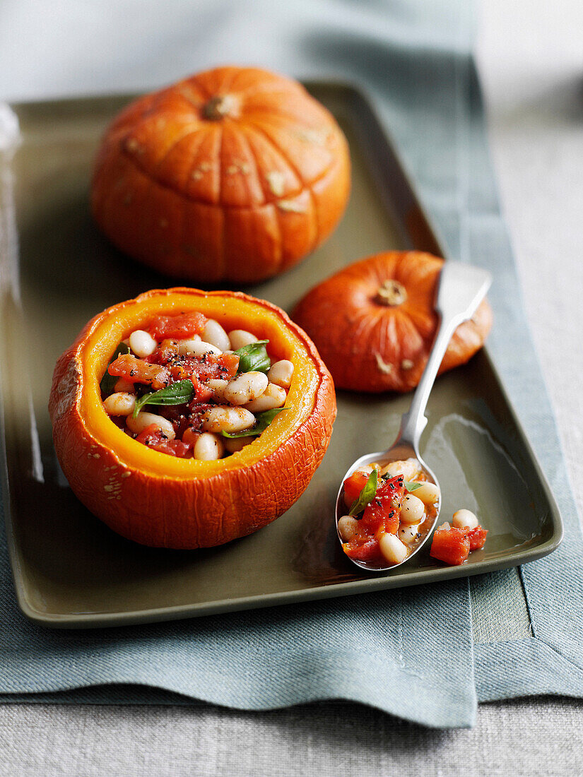 Roasted pumpkin stuffed with beans
