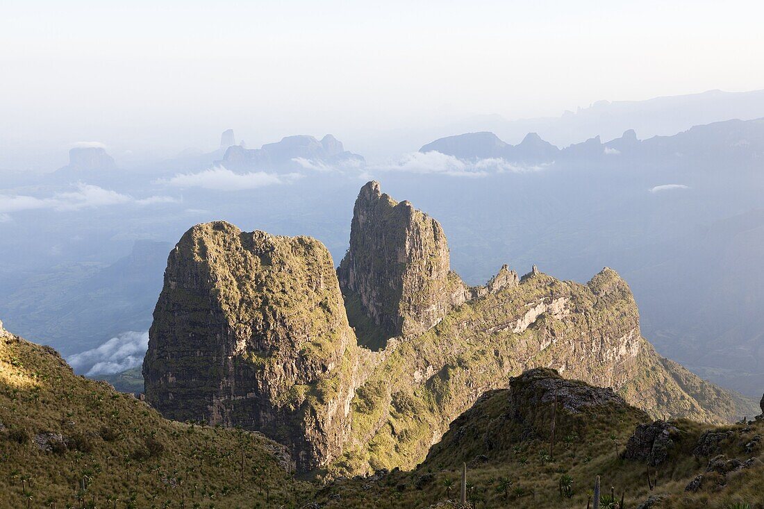 Landscape in the Simien Mountains National Park  View from peak Imet Gogo over the highlands, the escarpment and the lowlands of the National Park  Imet Gogo is the best known viewpoint in the Park  The Simien Semien, Saemen, Simen Mountains National Park
