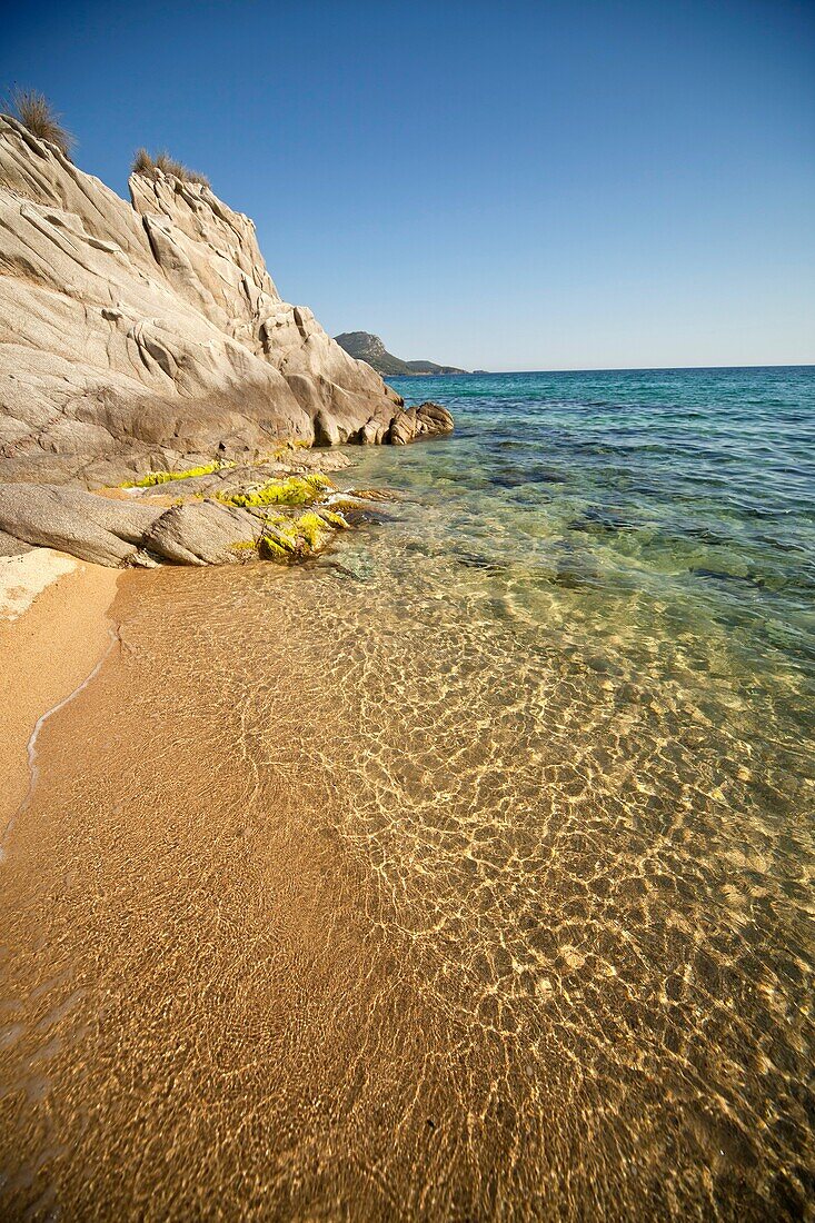 rocky coast and beach at the small holiday resort of Toroni, Sithonia, Greece