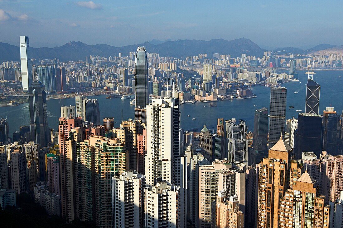 Panoramic Bay of Hong Kong from Victoria Peak Tower, Victoria Peak Tower, Hong Kong, China