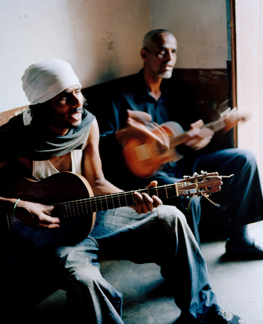 Musicians at Casa Ramiro, Cha das Caldeiras, Island of Fogo, Ilhas do Sotavento, Republic of Cape Verde, Africa