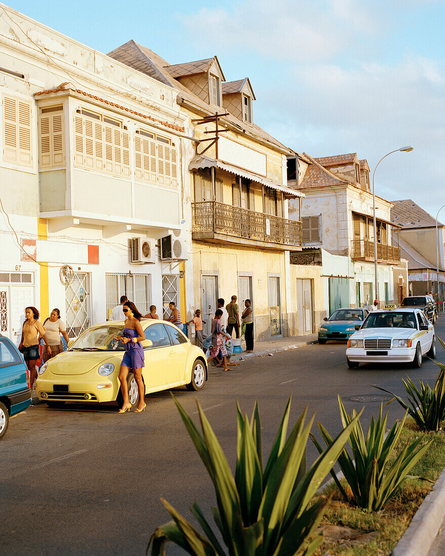 Sobrados, colonial style townhouses, at the Rua da Praia, centre of Mindelo, Sao Vicente, Ilhas de Barlavento, Republic of Cape Verde, Africa