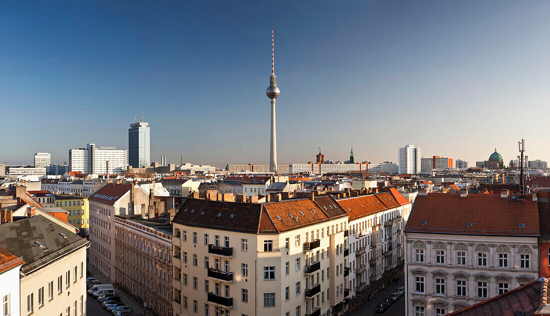 View over Berlin Mitte and the Television Tower, Fernsehturm, Berlin, Germany