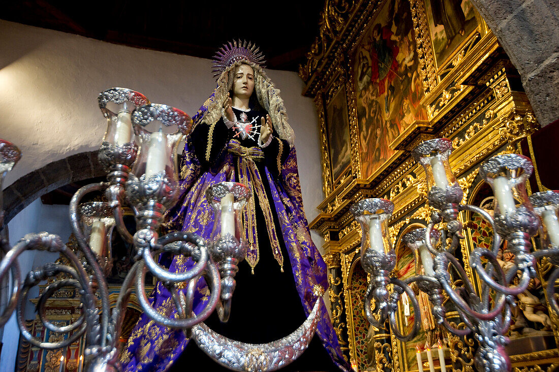 Statue of the Virgin Mary at the easter procession, Semana Santa, Puerto de la Cruz, Tenerife, Canary Islands, Spain, Europe