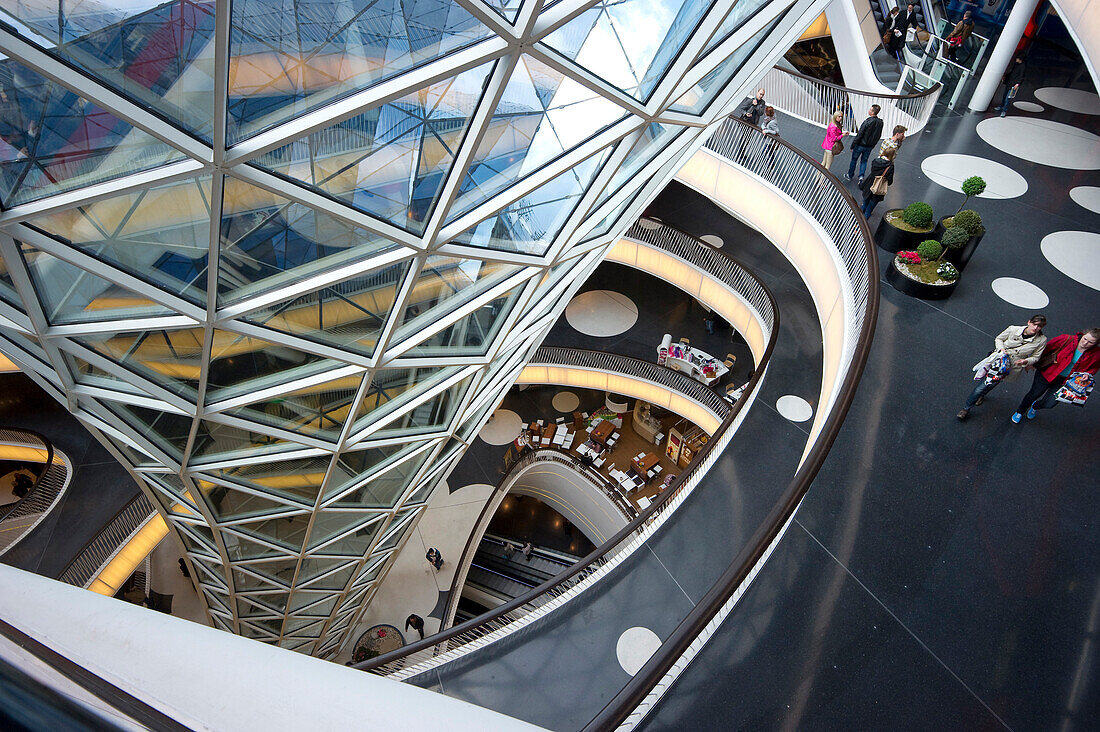 Detail of the MyZeil shopping mall, designed by Massimiliano Fuksas, Frankfurt, Hesse, Germany, Europe