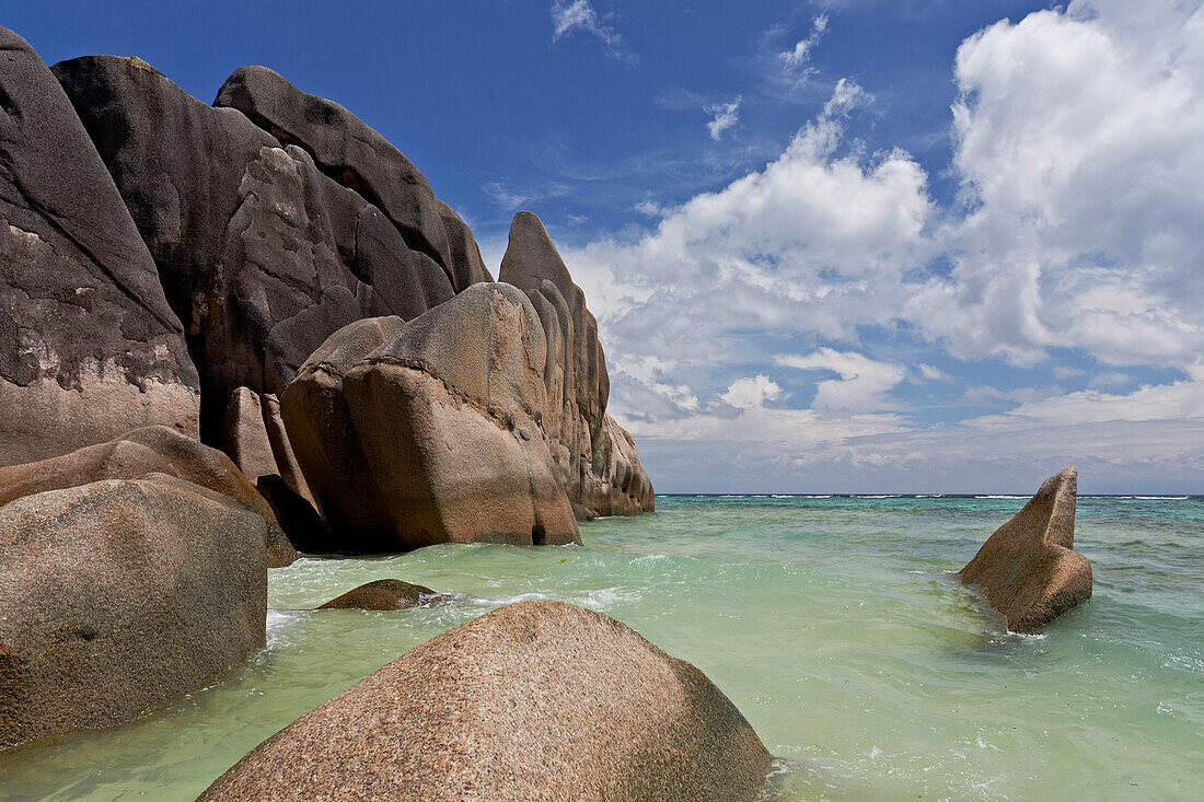 Granite rocks on the beach of Anse Source d'Argent, La Digue, Seychelles, Indian Ocean