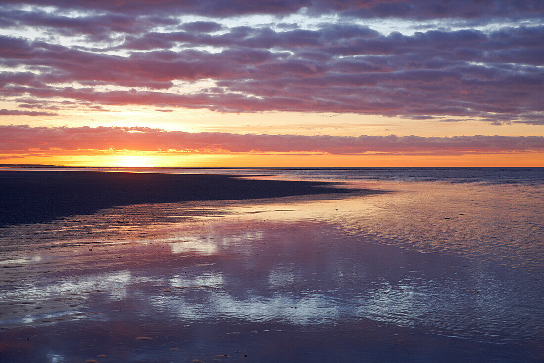 Sunset in Windwatt, Western Pomerania Lagoon Area National Park, Ostzingst, Fischland-Darss-Zingst Peninsula, Baltic Sea, Mecklenburg Vorpommern, Germany