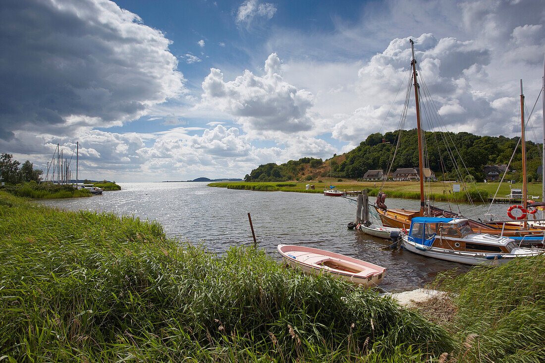 Hafen am Rügischen Bodden, Moritzdorf, Insel Rügen, Ostseeküste, Mecklenburg Vorpommern, Deutschland