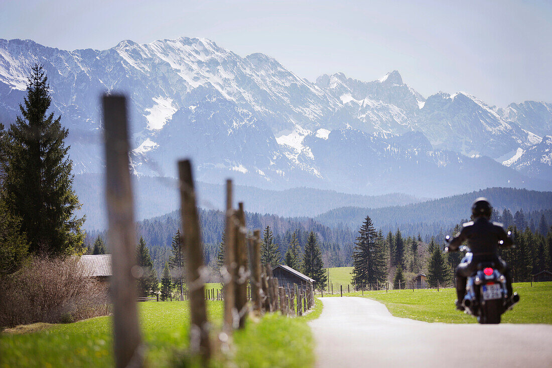 Motorbike tours around Garmisch near Kruen, Upper Bavaria, Bavaria, Germany