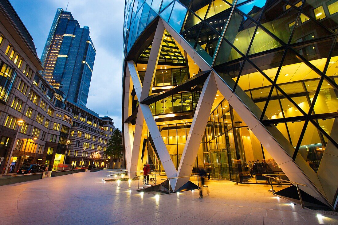 30 St Mary Axe or Swiss Re Building nicknamed The Gherkin by architect Norman Foster  London  England  United Kingdom, UK, Europe